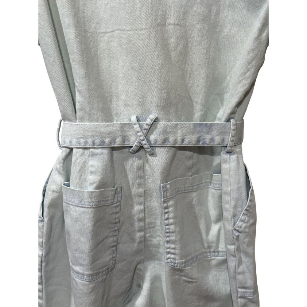 Womens Skies are Blue Light Wash Denim Utility Jumpsuit Belted Front Small - Picture 5 of 6